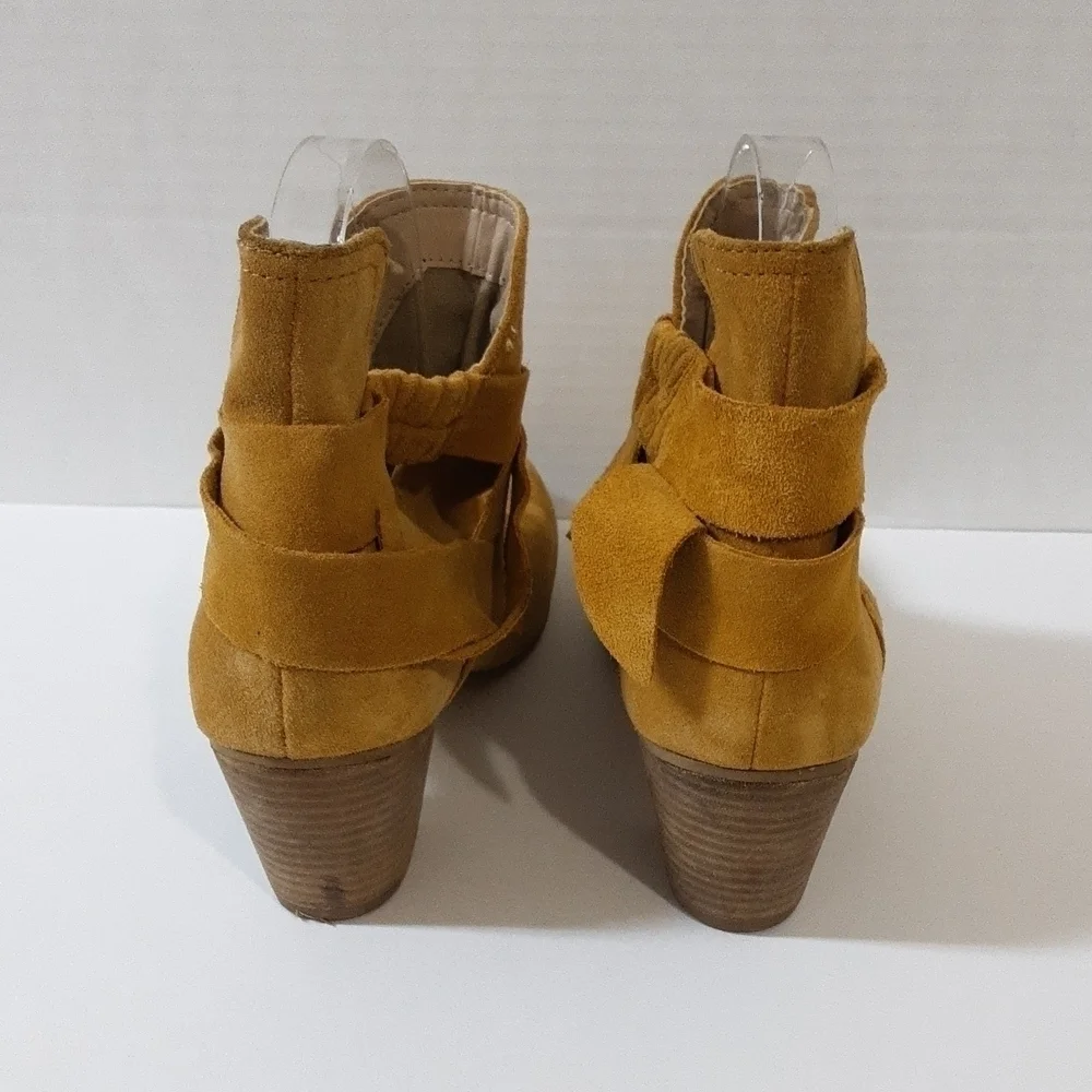 Diba women block ankle boots leather suede 7.5us boho casual mustard Festival